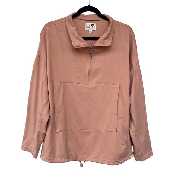 LIV Outdoor Quarter Zip Pullover Camel Tan Long Sleeve Drawstring Hem Sweatshirt - Picture 1 of 8